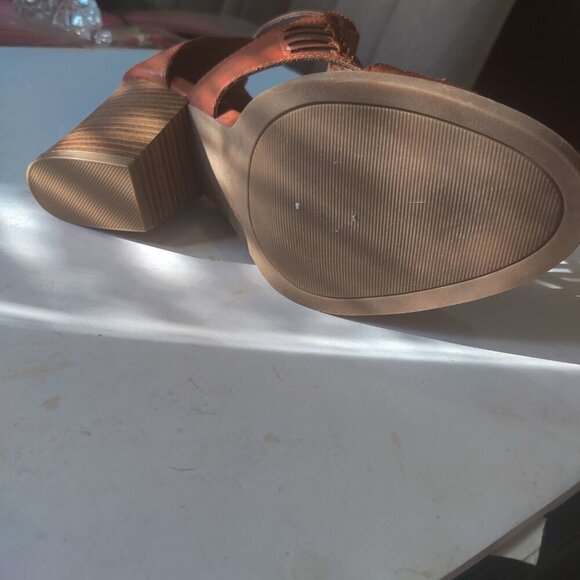 Sugar, Open Weave Sandal with Stacked Heel,  Zippered closure in back, Brown - Picture 4 of 7